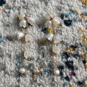 Altard State  Gold and White Floral Drop Earrings
